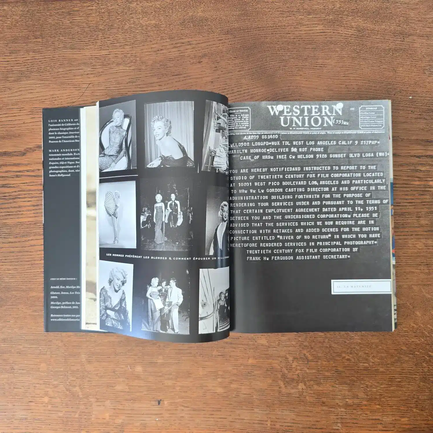 Extrait du livre MM Personal montrant une reproduction de télégramme Western Union.