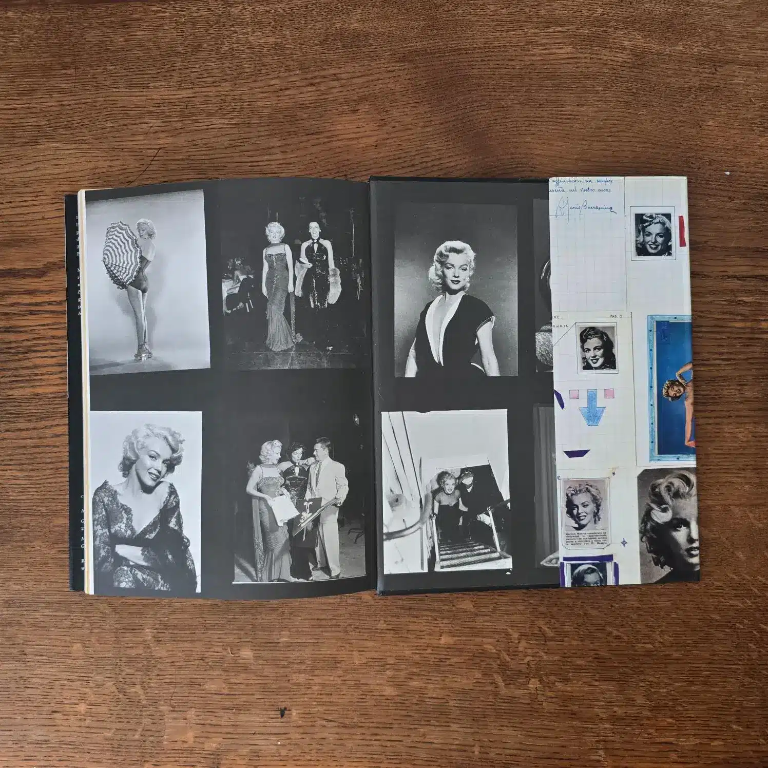 Pages intérieures du livre MM Personal avec photographies de Marilyn Monroe en noir & blanc.