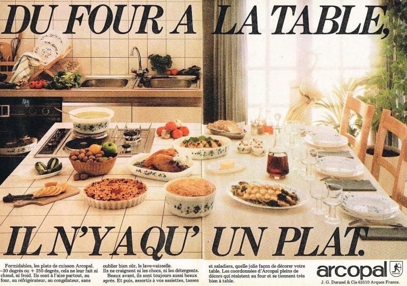 Publicité vintage Arcopal, du four à la table, il n'y a qu'un plat