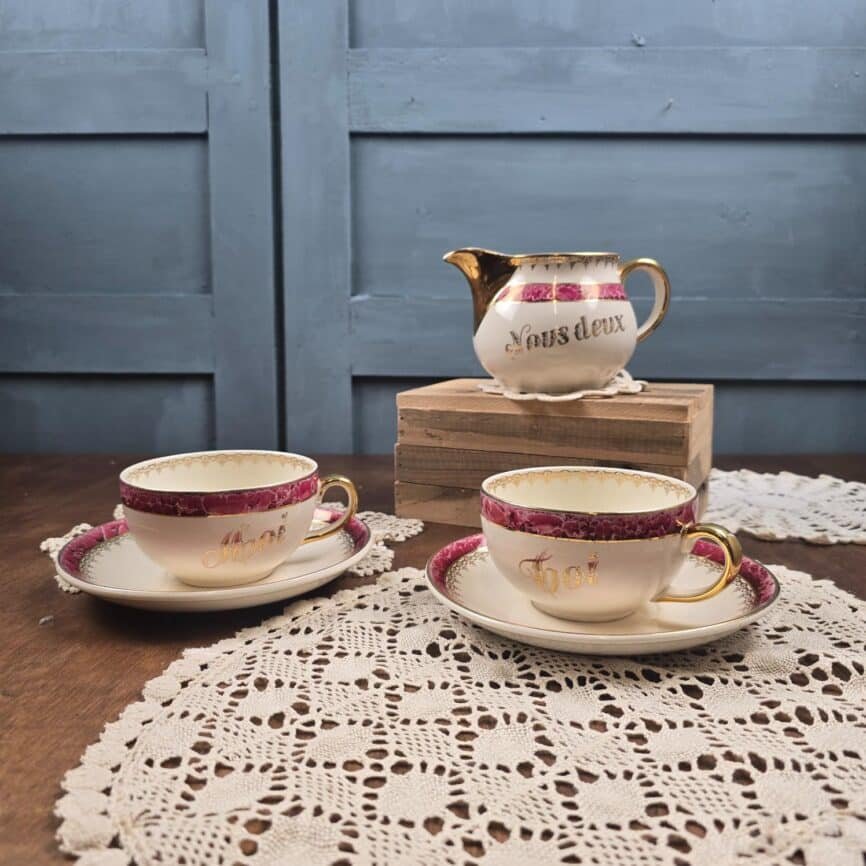 Service thé café duo Toi Moi Nous deux Villeroy & Boch, tasses et pot à lait vintage années 1950