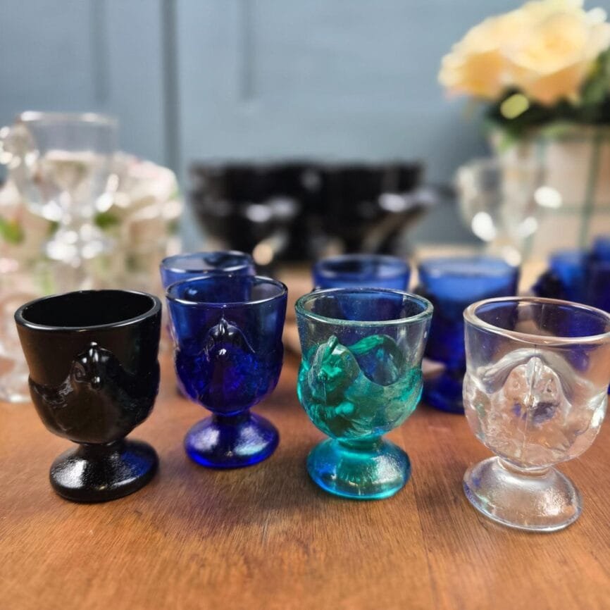 Coquetiers en verre forme poule collection vintage années 70