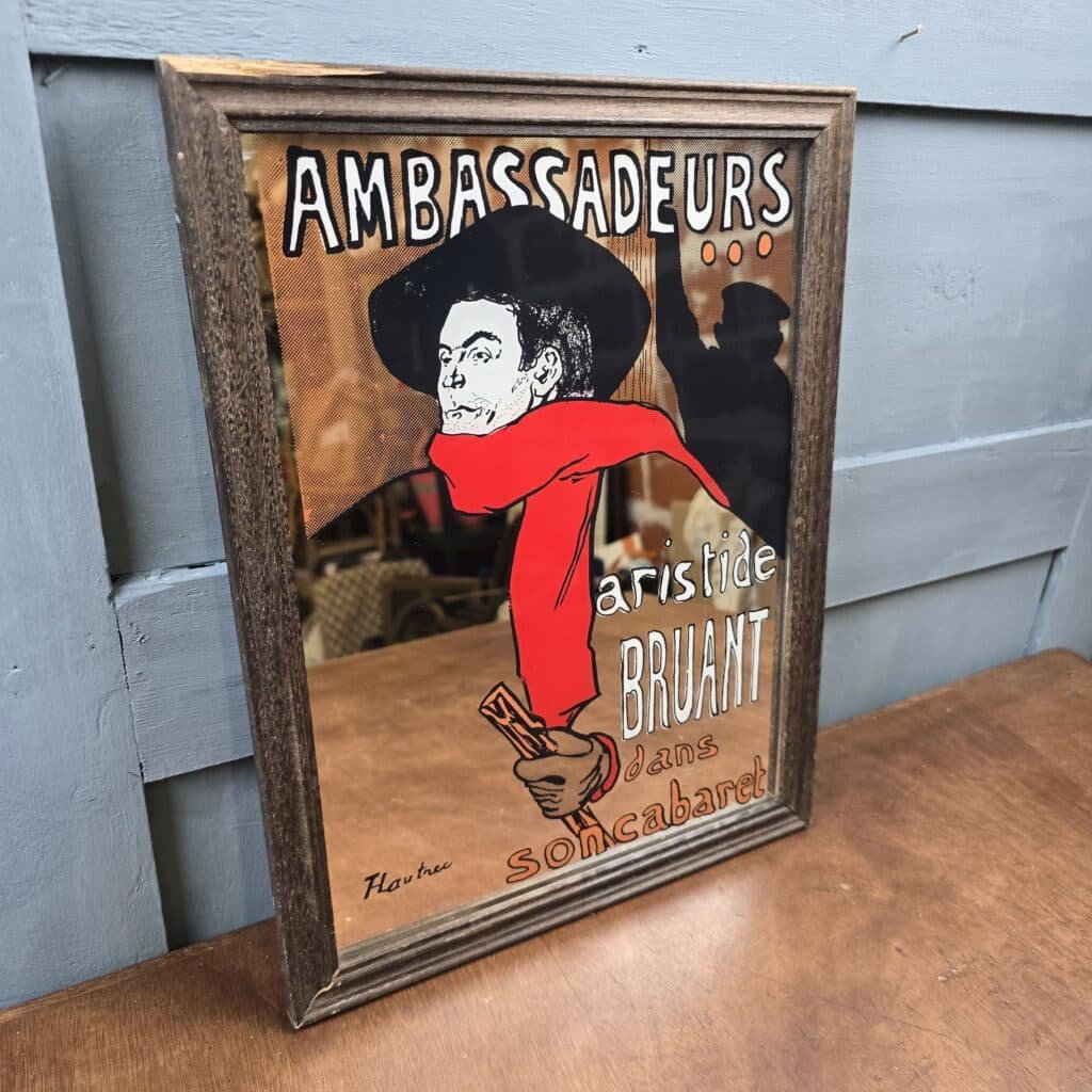 Miroir vintage Aristide Bruant d’après Toulouse-Lautrec – vue de trois quart