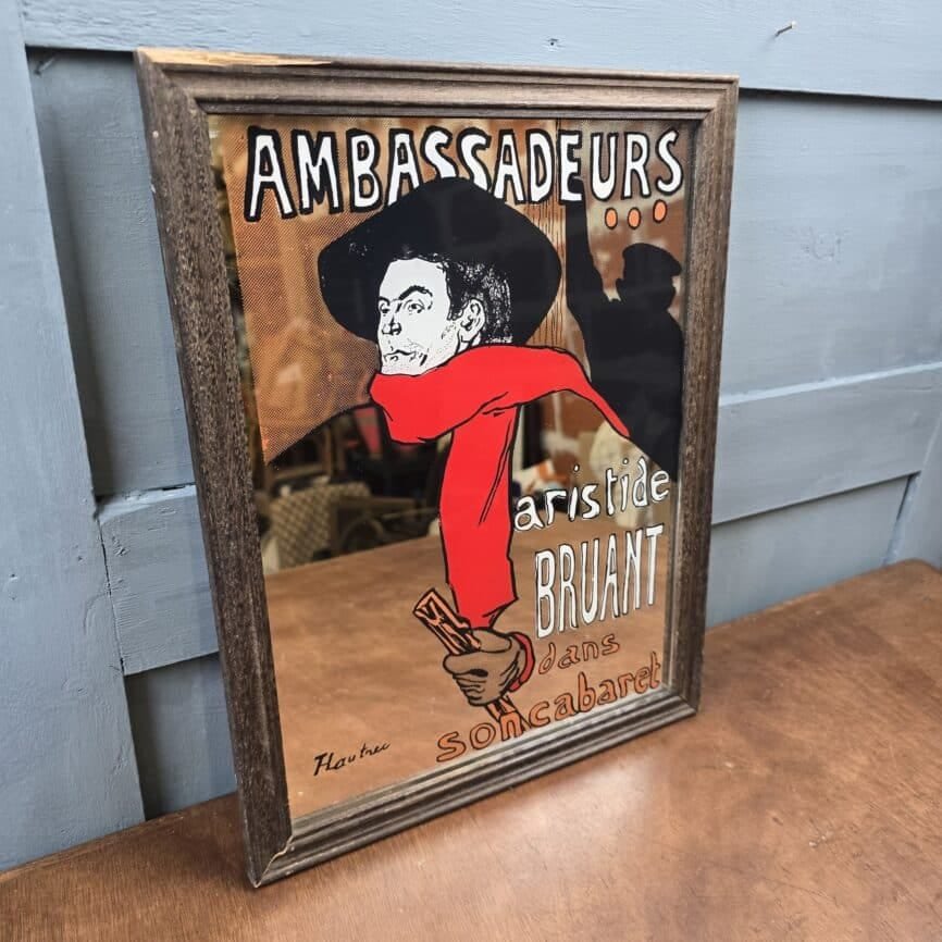 Miroir vintage Aristide Bruant d’après Toulouse-Lautrec – vue de trois quart