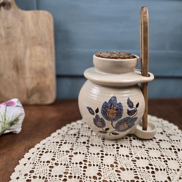 Pot à cornichons ancien Moulin des Loups Sologne en grès avec pince bois