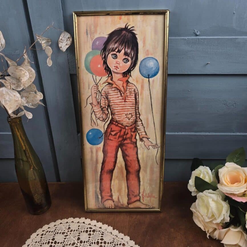 cadre vintage garcon ballons illustration seventies ambiance vintage