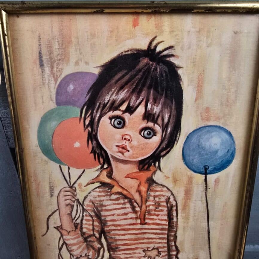 cadre vintage garcon ballons illustration seventies zoom sur la tête du petit garçon