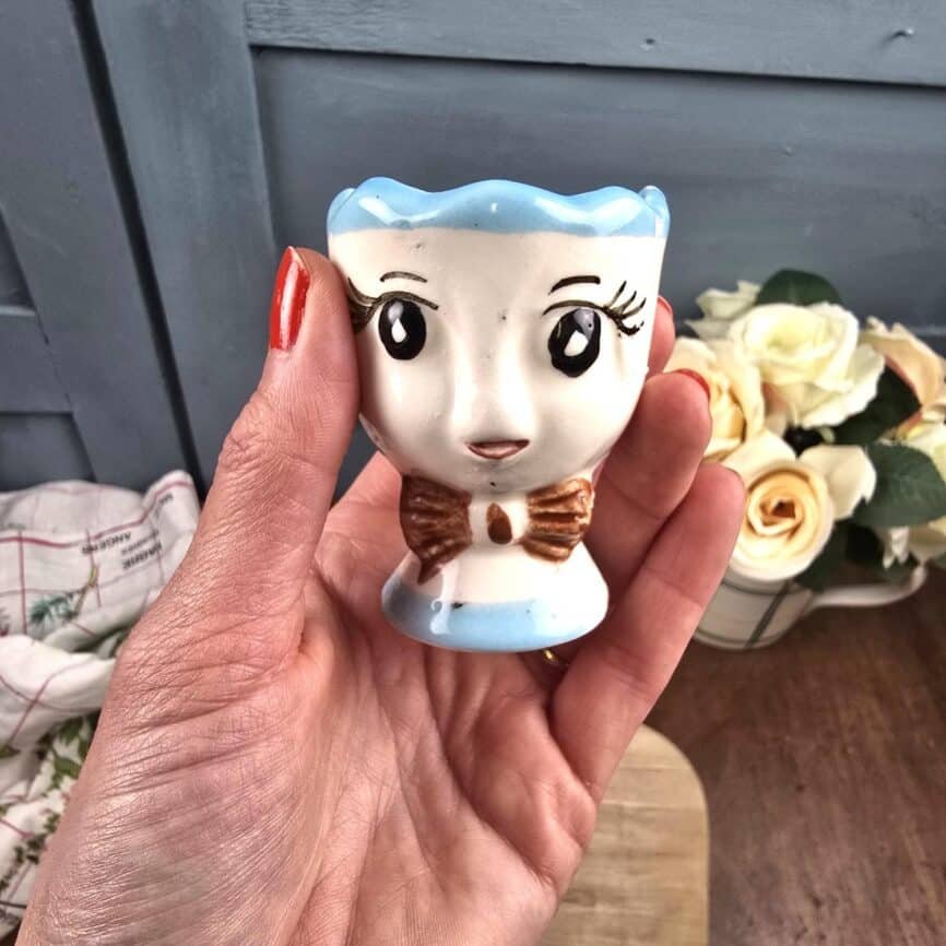 coquetier anthropomorphe, tête ancien retro vintage