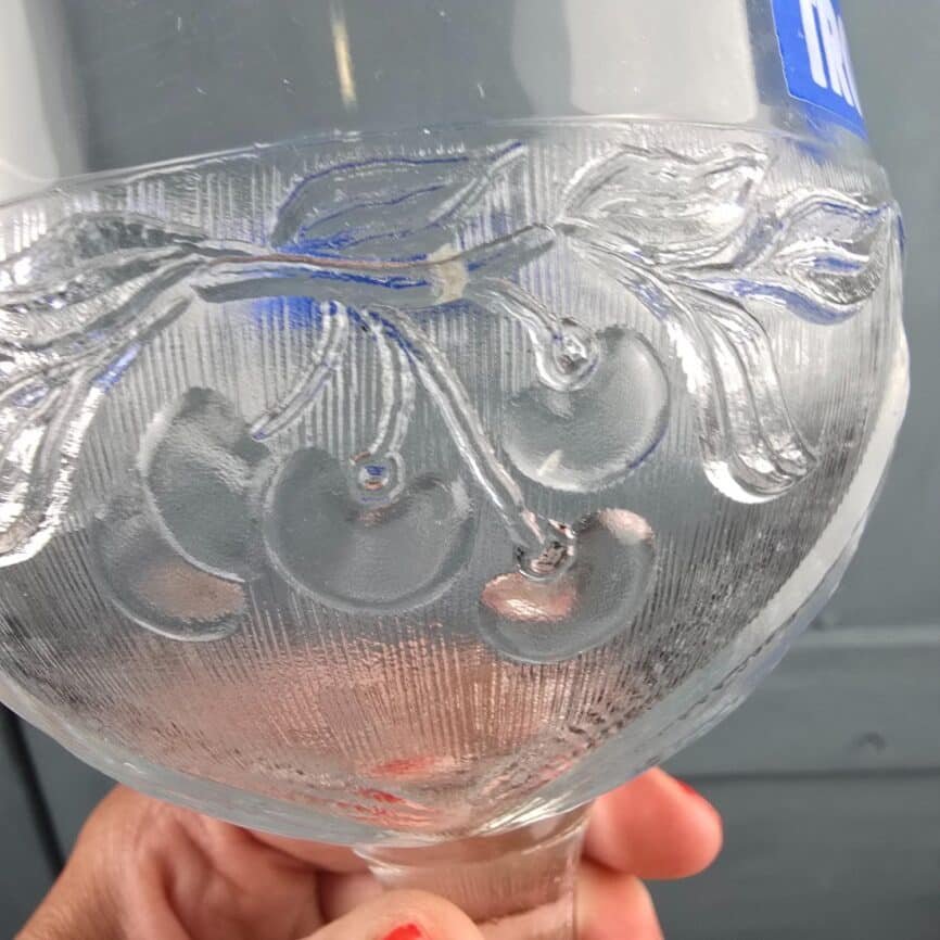 coupes tropico vintage verres fruits brocante, vu rapprochée du décor en relief