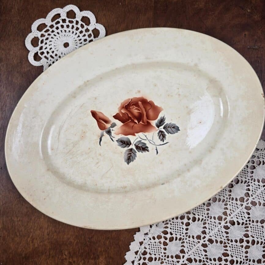 plat digoin sarreguemines rose terre de fer patine vintage brocante