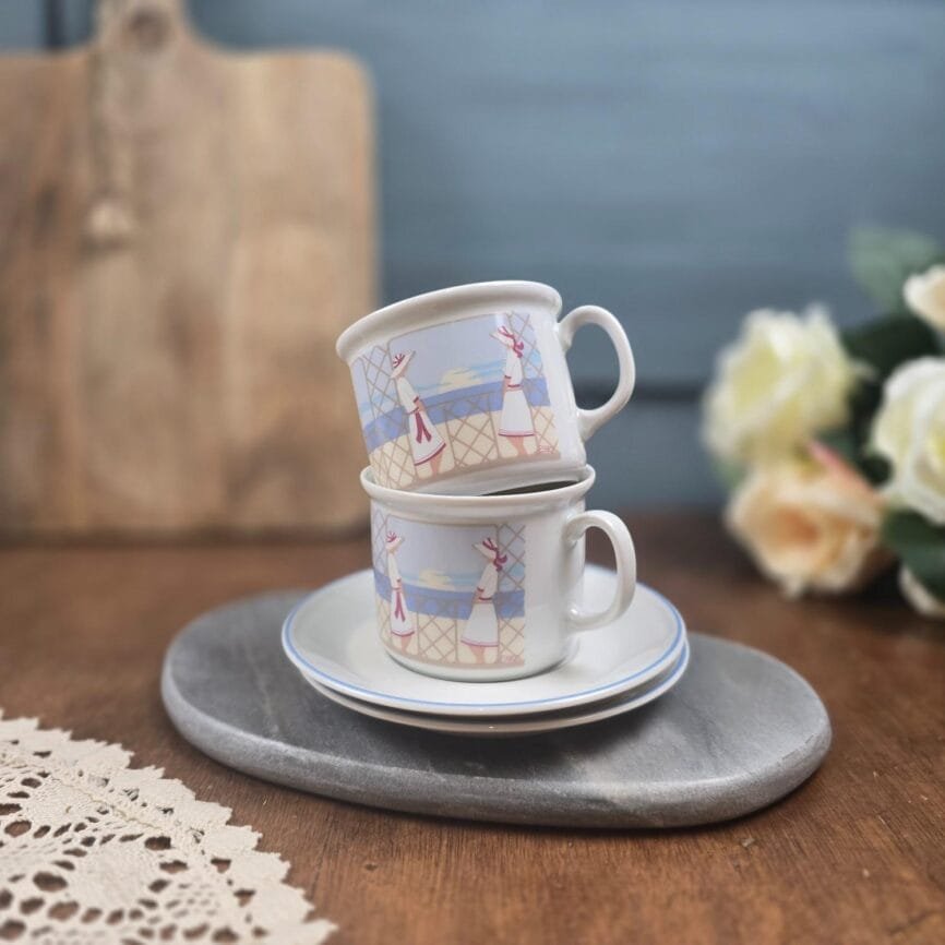 tasses west germany kronester bavaria decor bord mer vintage vue floutée