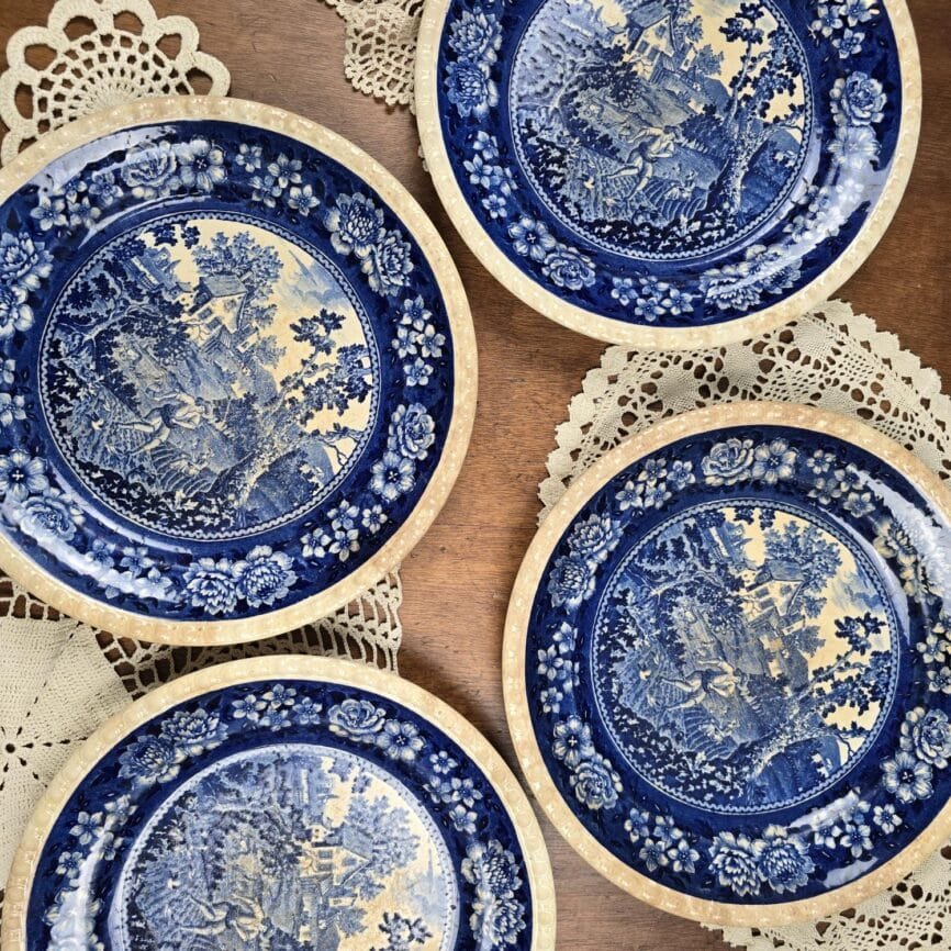 Lot de 4 assiettes Villeroy & Boch Rusticana – Faïence fine bleue, ambiance vintage