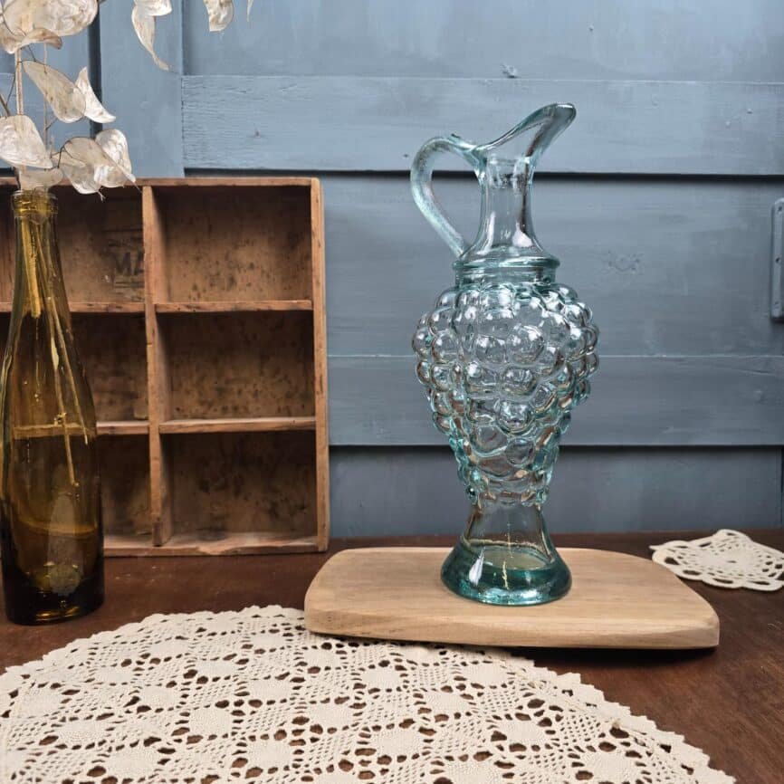 Bouteille raisin verre vintage – Carafe ou soliflore vert bleuté, ambiance vintage