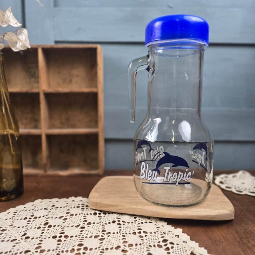 Grande carafe vintage Bleu Tropic, ambiance bar et bistro, ambiance vintage