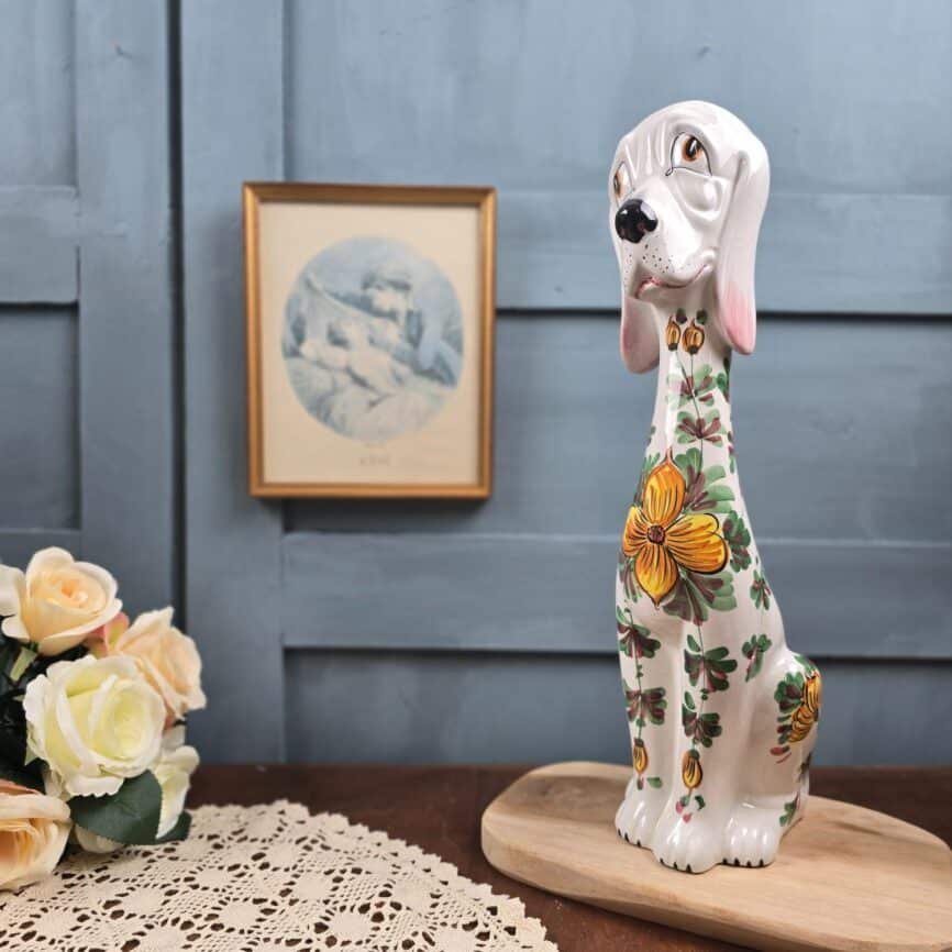 Adorable grand chien kitsch italien en céramique, ambiance vintage