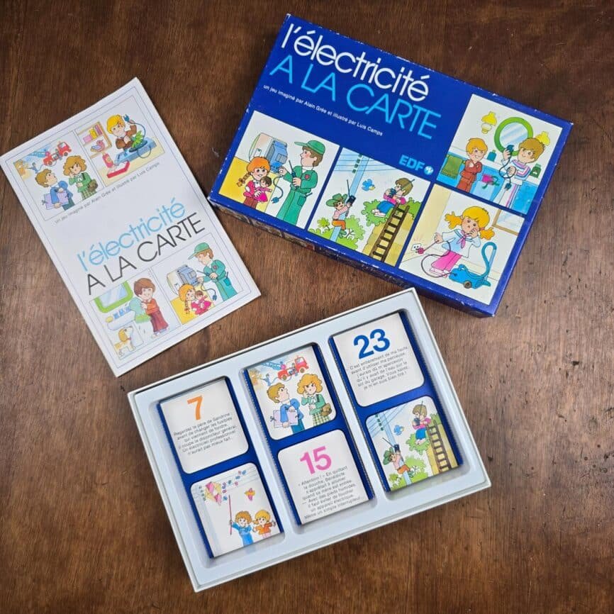Jeu vintage EDF L’électricité à la carte, intèrieur de la boîte