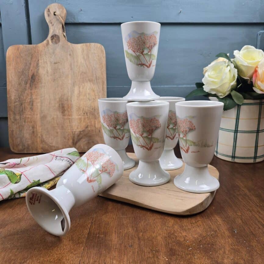 Lot de 6 mazagrans en porcelaine vintage L’Hirondelle Ombellia, décor exclusif