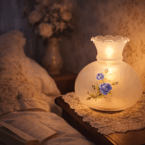 abat jour lampe chevet vintage fleurs bleues