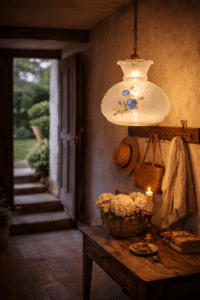 abat jour lampe suspension fleurs bleues
