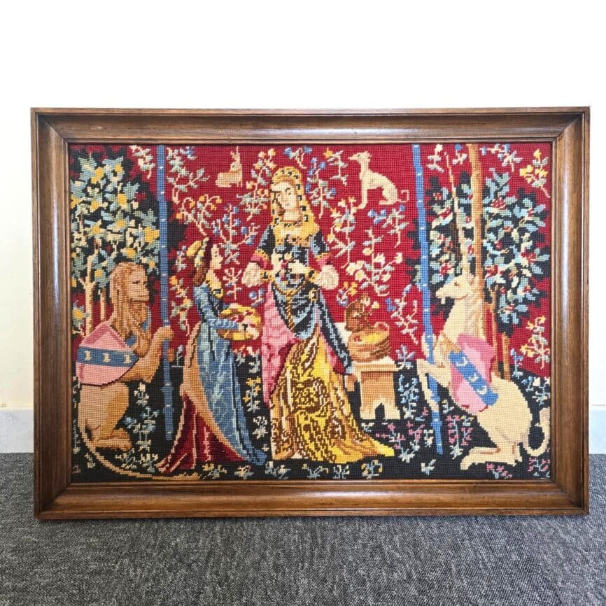 Grand canevas vintage La Dame à la Licorne encadré – Tapisserie médiévale