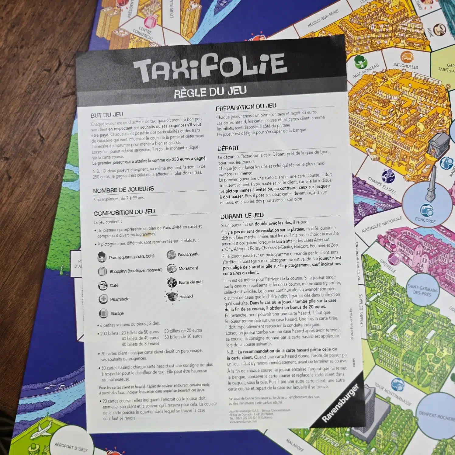 Jeu de société TaxiFolie Ravensburger 2006 complet, règle du jeu