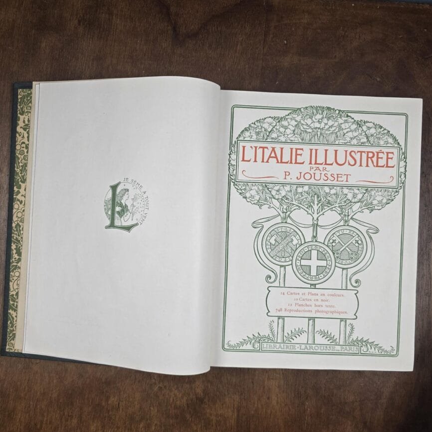 L'Italie Illustrée 1927 – Paul Jousset – Grand livre Larousse relié page de titre illustrée