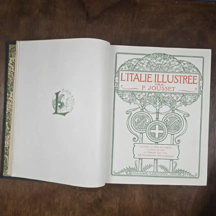 L'Italie Illustrée 1927 – Paul Jousset – Grand livre Larousse relié page de titre illustrée