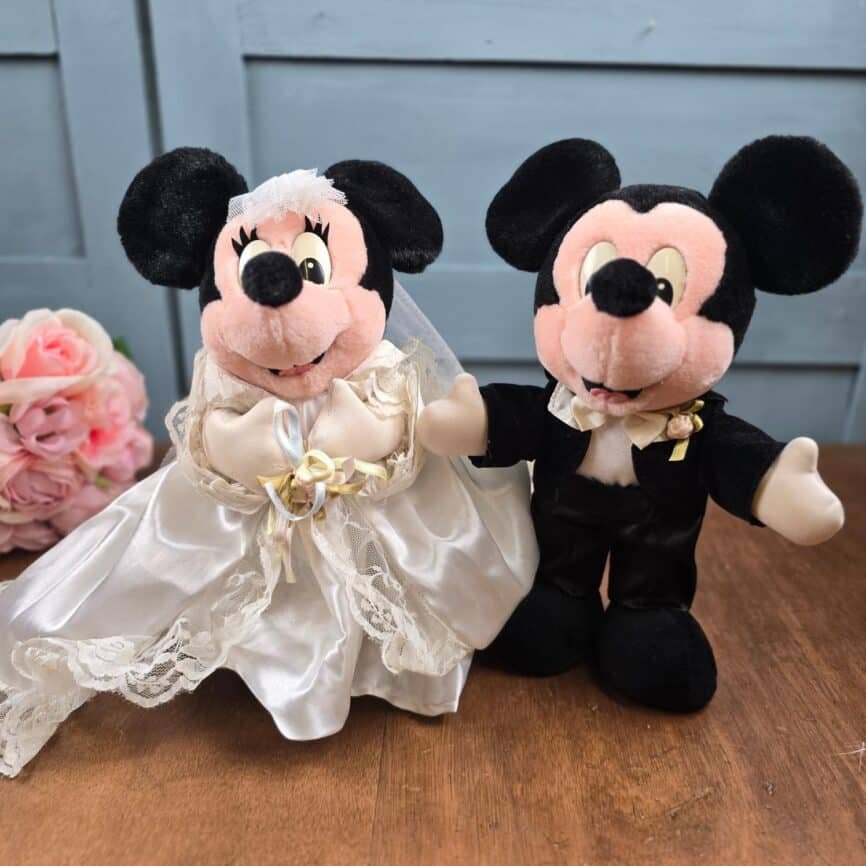 Peluches Mickey & Minnie mariés, Disneyland Paris vintage années 90
