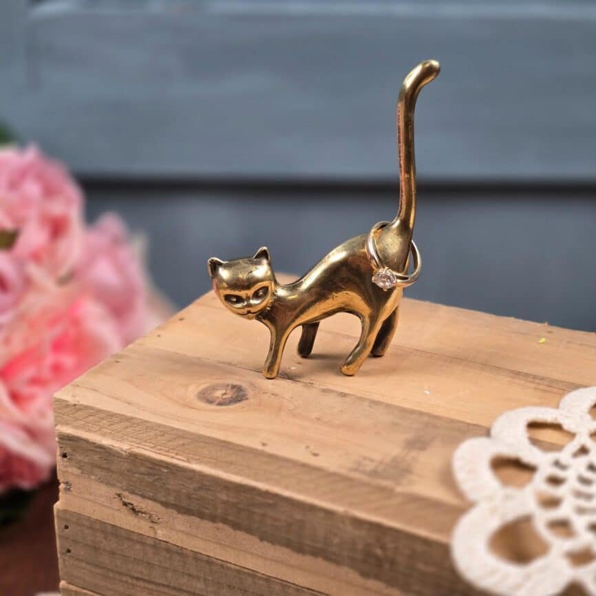porte bagues chat laiton vintage zoomorphe ancien