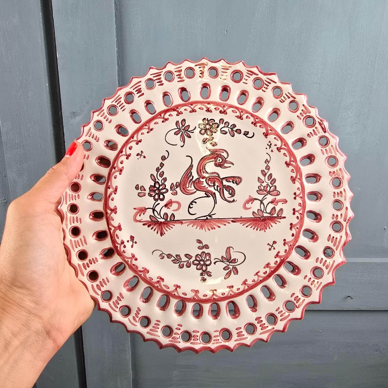 assiette martres tolosa coq rouge fait main artisan vintage