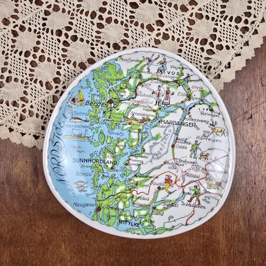 assiette norvege stavangerflint hardanger carte illustree vintage frislie