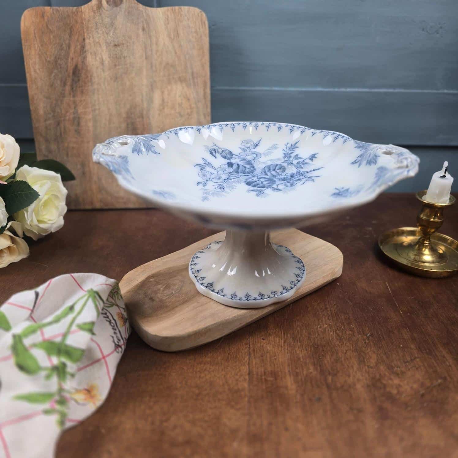 compotier flore sarreguemines terre fer bleu ancien