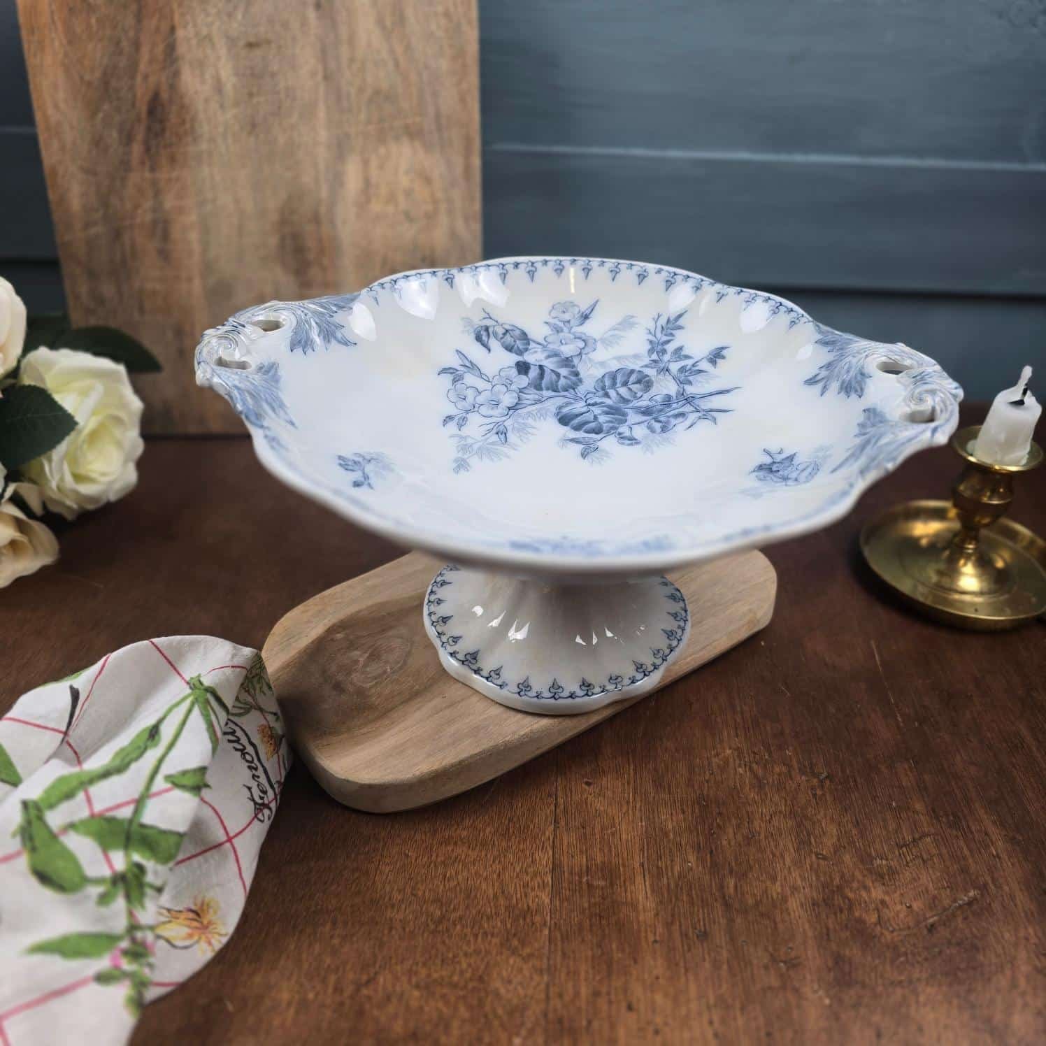 compotier flore sarreguemines terre fer bleu ancien