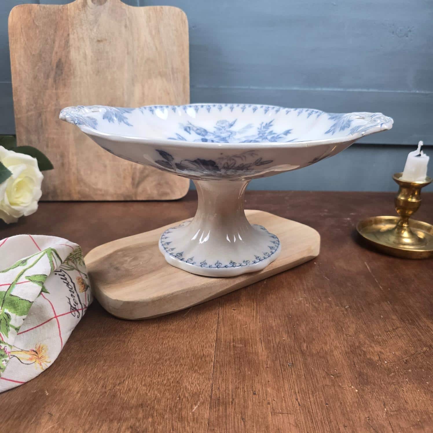 compotier flore sarreguemines terre fer bleu ancien