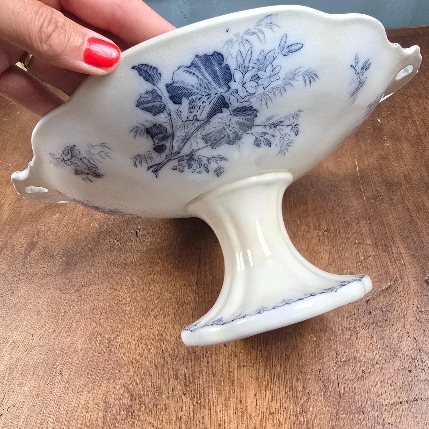 compotier flore sarreguemines terre fer bleu ancien