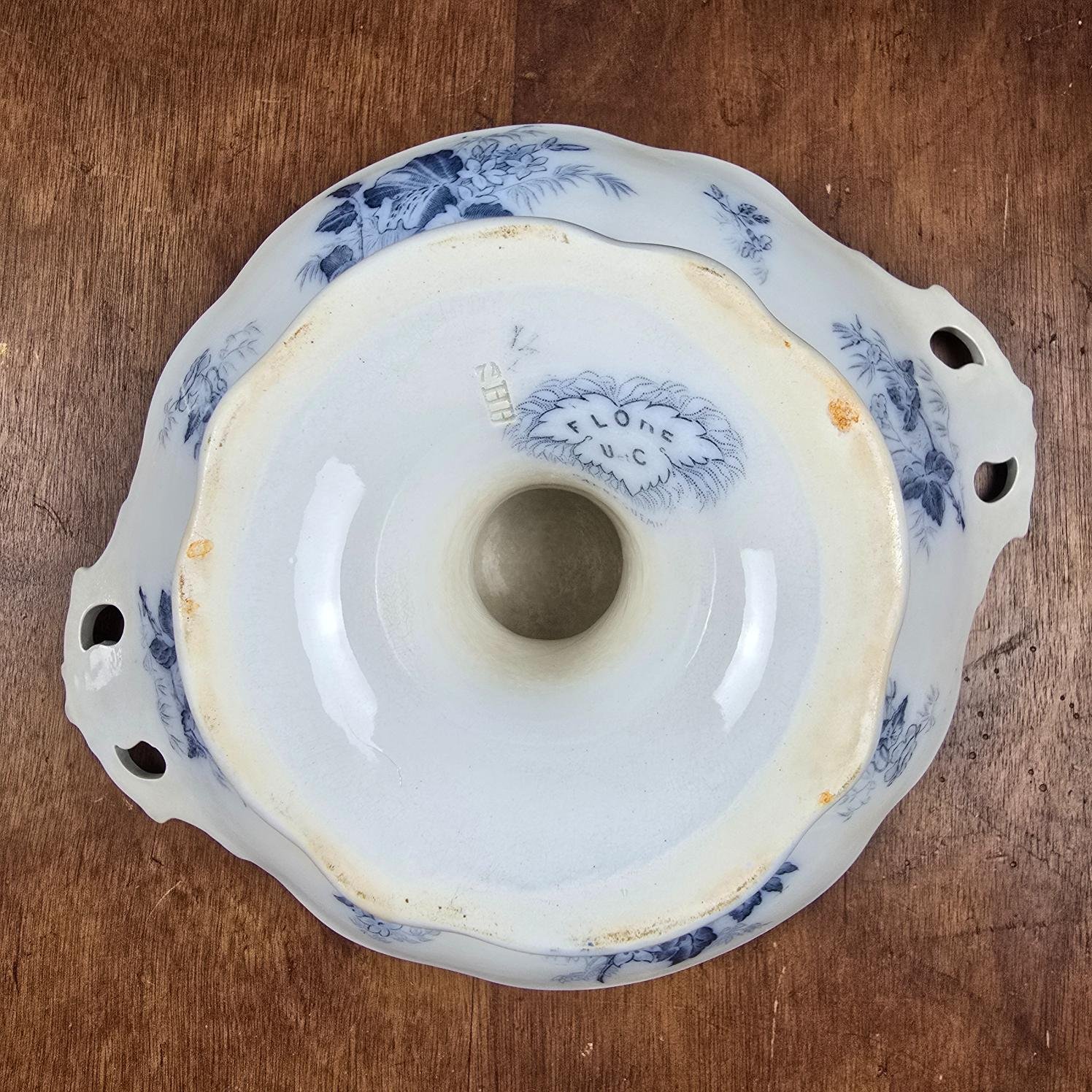 compotier flore sarreguemines terre fer bleu ancien