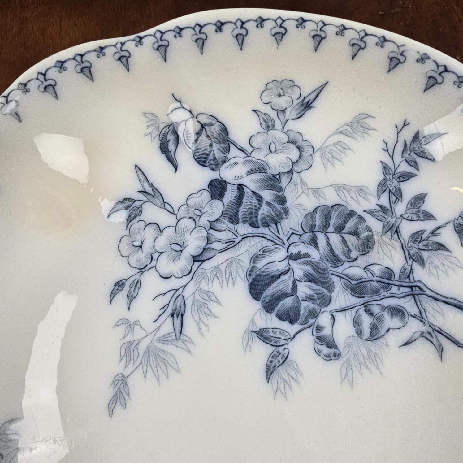 compotier flore sarreguemines terre fer bleu ancien