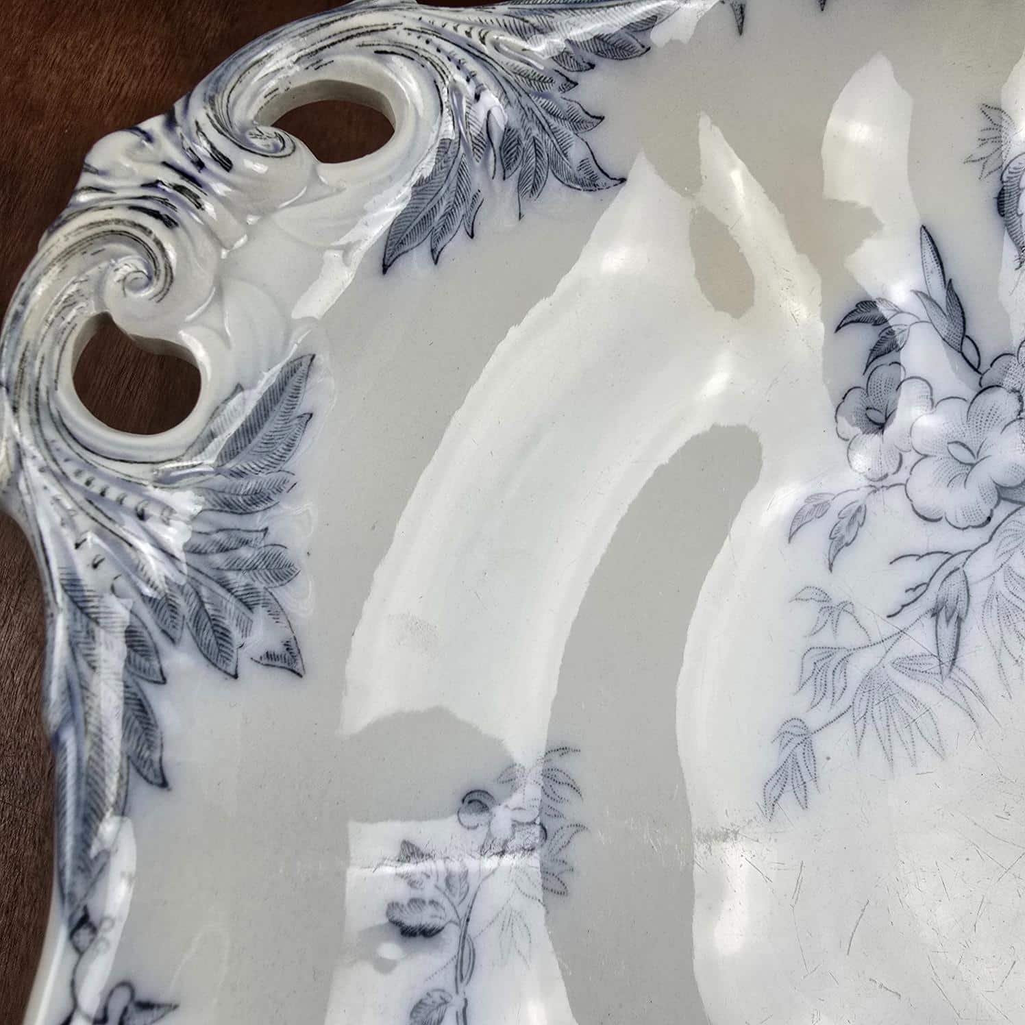 compotier flore sarreguemines terre fer bleu ancien