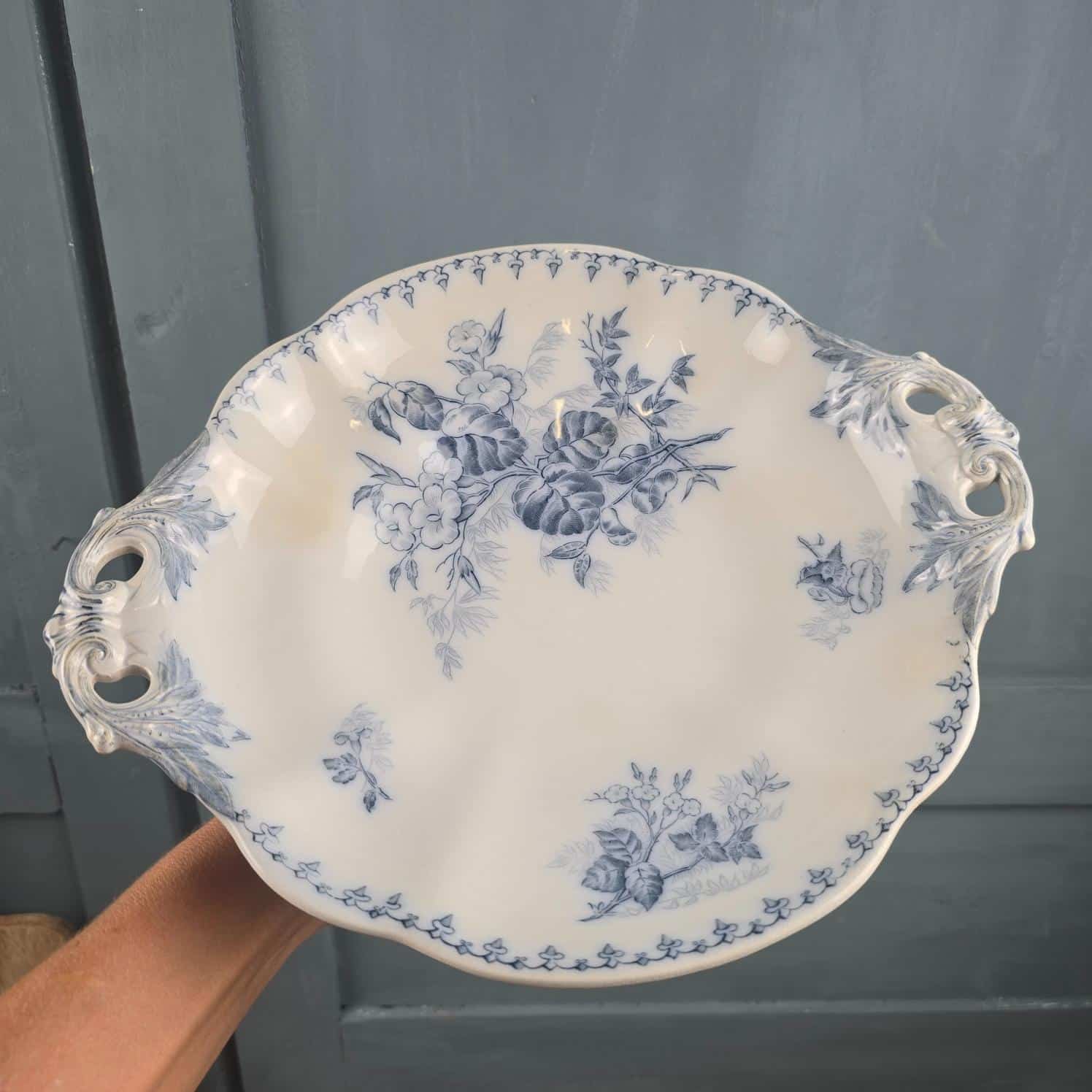 compotier flore sarreguemines terre fer bleu ancien