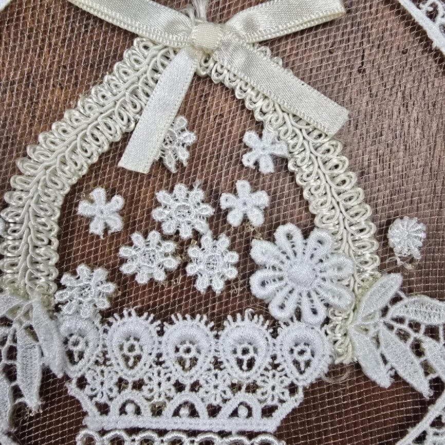 decoration murale vintage dentelle panier fleuri rond fait main