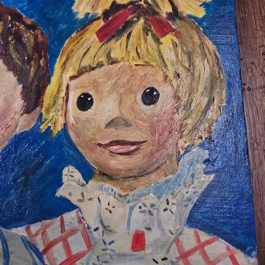 Tableau vintage Nicolas et Pimprenelle, vue rapprochée du visage de Pimprenelle