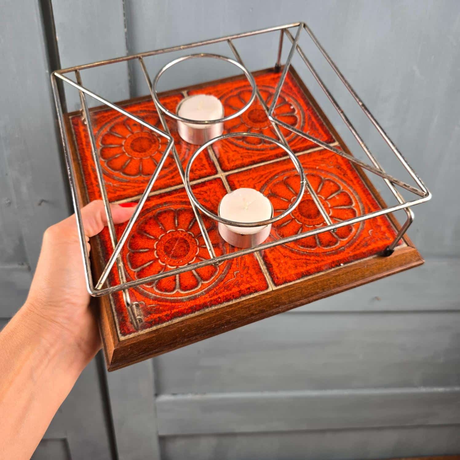 Chauffe-plat vintage années 70 à bougies, tenue en main pour mesure