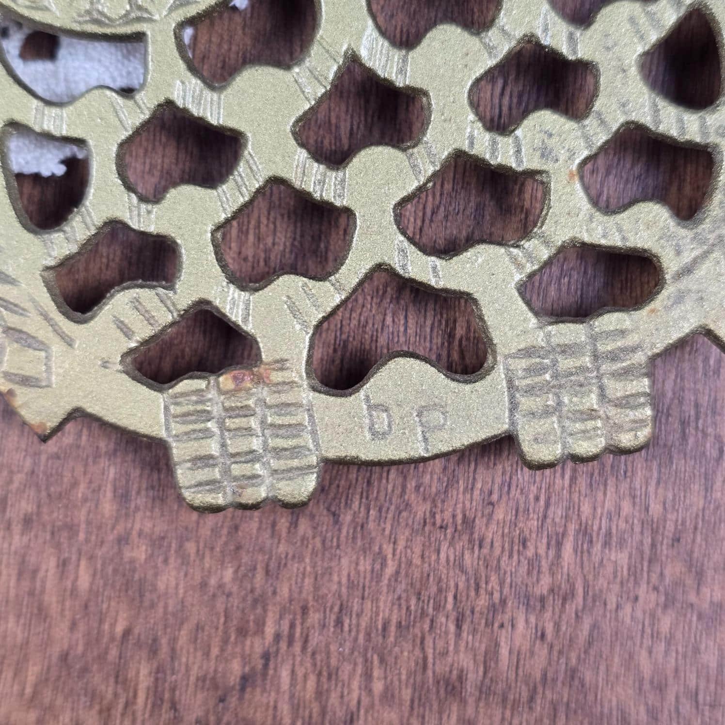 dessous plat hibou vintage metal dore zoomorphe
