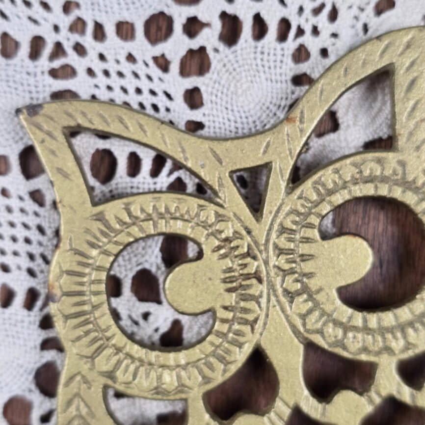 dessous plat hibou vintage metal dore zoomorphe