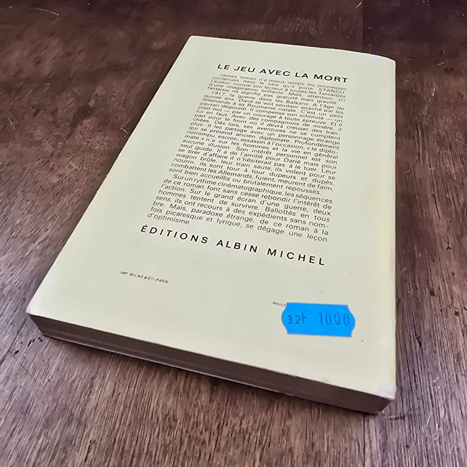 Vue plongeante du dos de la couverture, Le Jeu avec la mort, Zaharia Stancu – Les Grandes Traductions, Albin Michel 1964