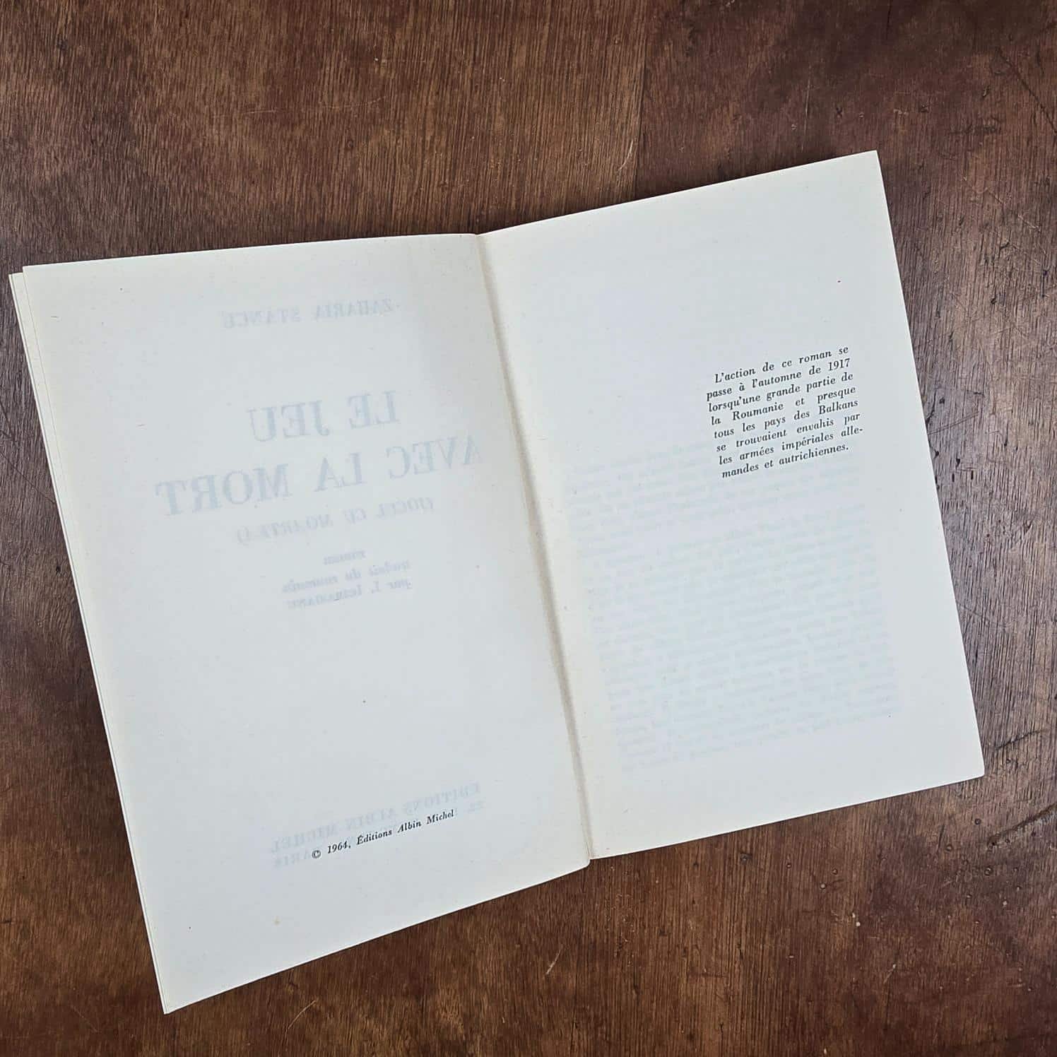 Page résumé du livre Le Jeu avec la mort, Zaharia Stancu – Les Grandes Traductions, Albin Michel 1964