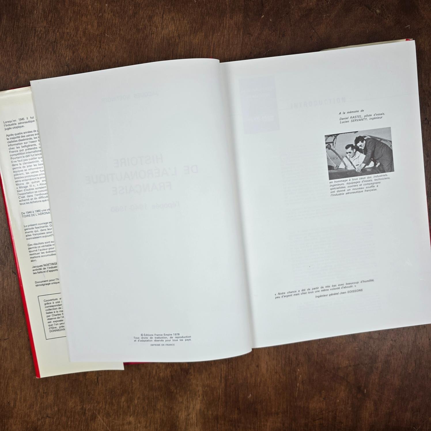Histoire de l’aéronautique française 1940-1960, Jacques Noetinger, première page : mémoire, hommage et citation