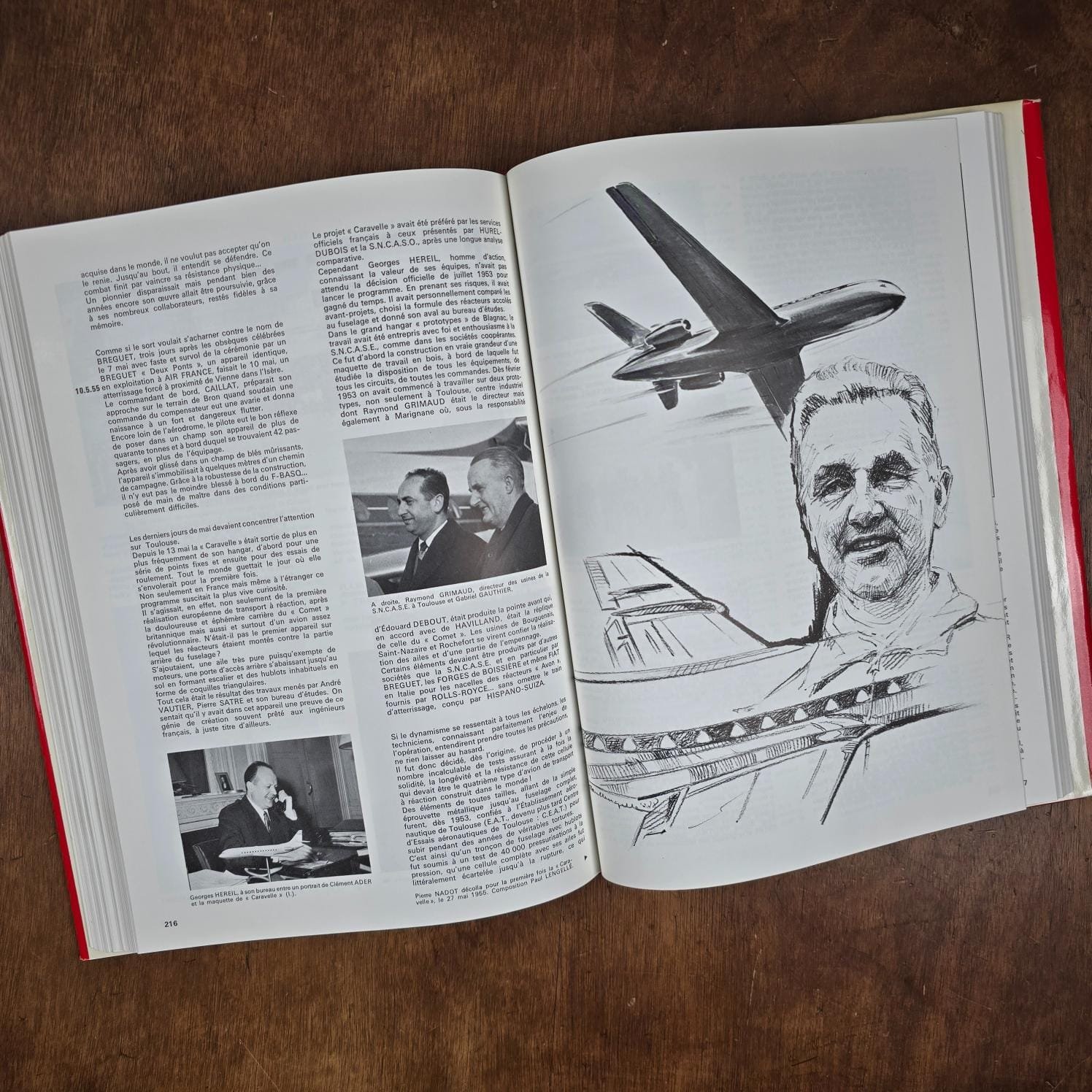 livre histoire aeronHistoire de l’aéronautique française 1940-1960, textes et joli dessin d'un portrait et d'un avion
