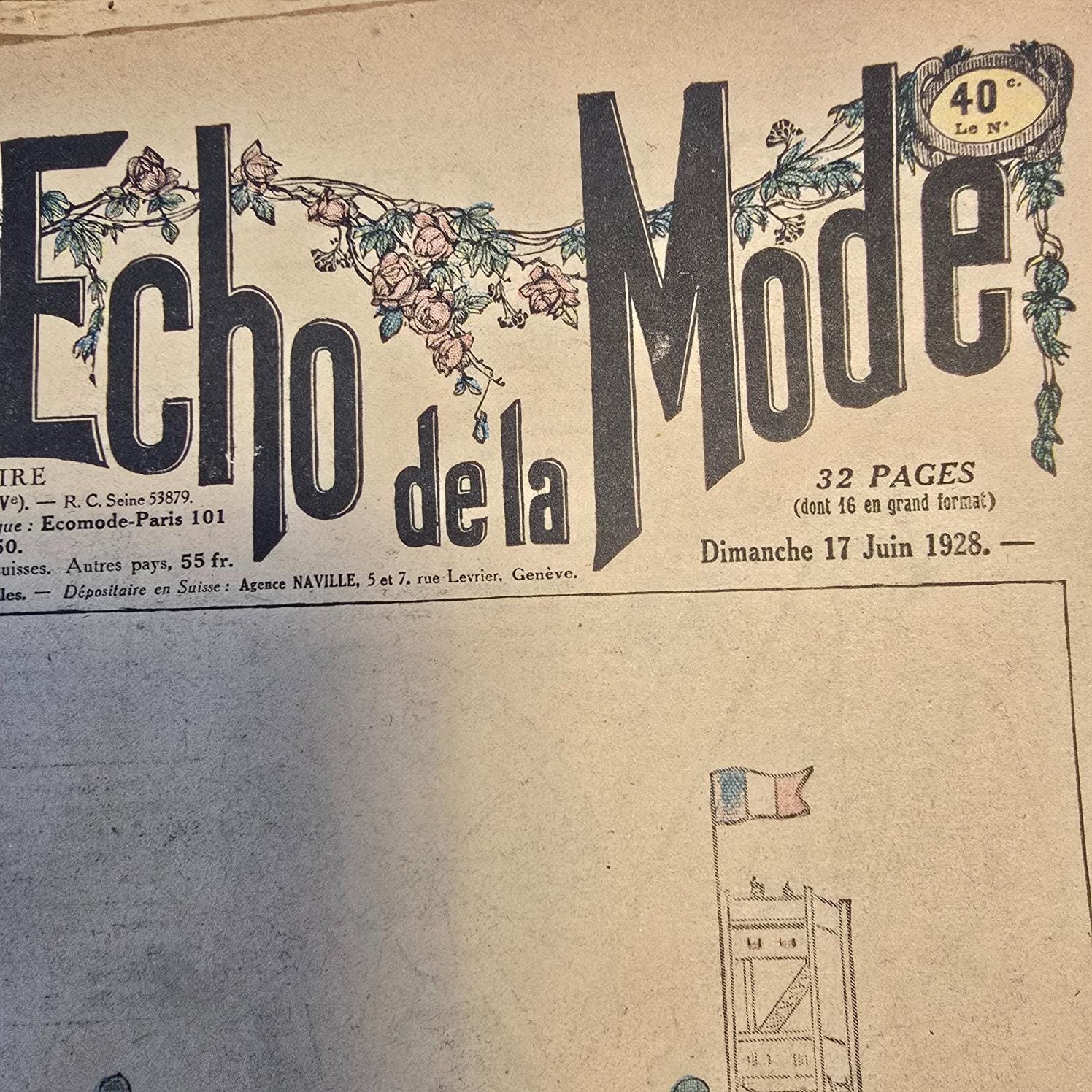 Vue rapprochée du titre du magazine « Le Petit Écho de la Mode » du dimanche 17 juin 1928
