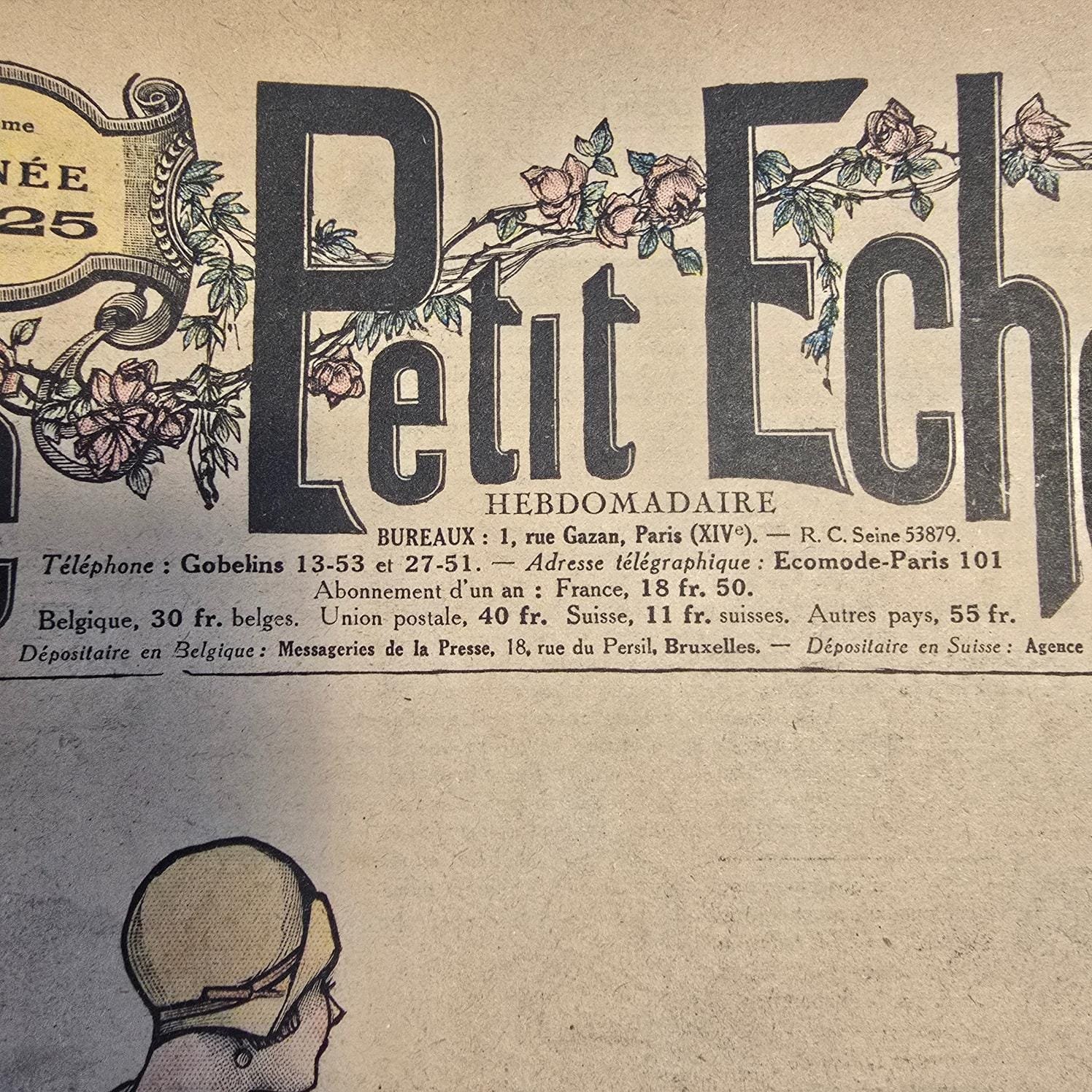 Zoom sur la couverture « Le Petit Écho de la Mode » de 1922 où les numéros de téléphones et prix des abonnements étaient bien différents...