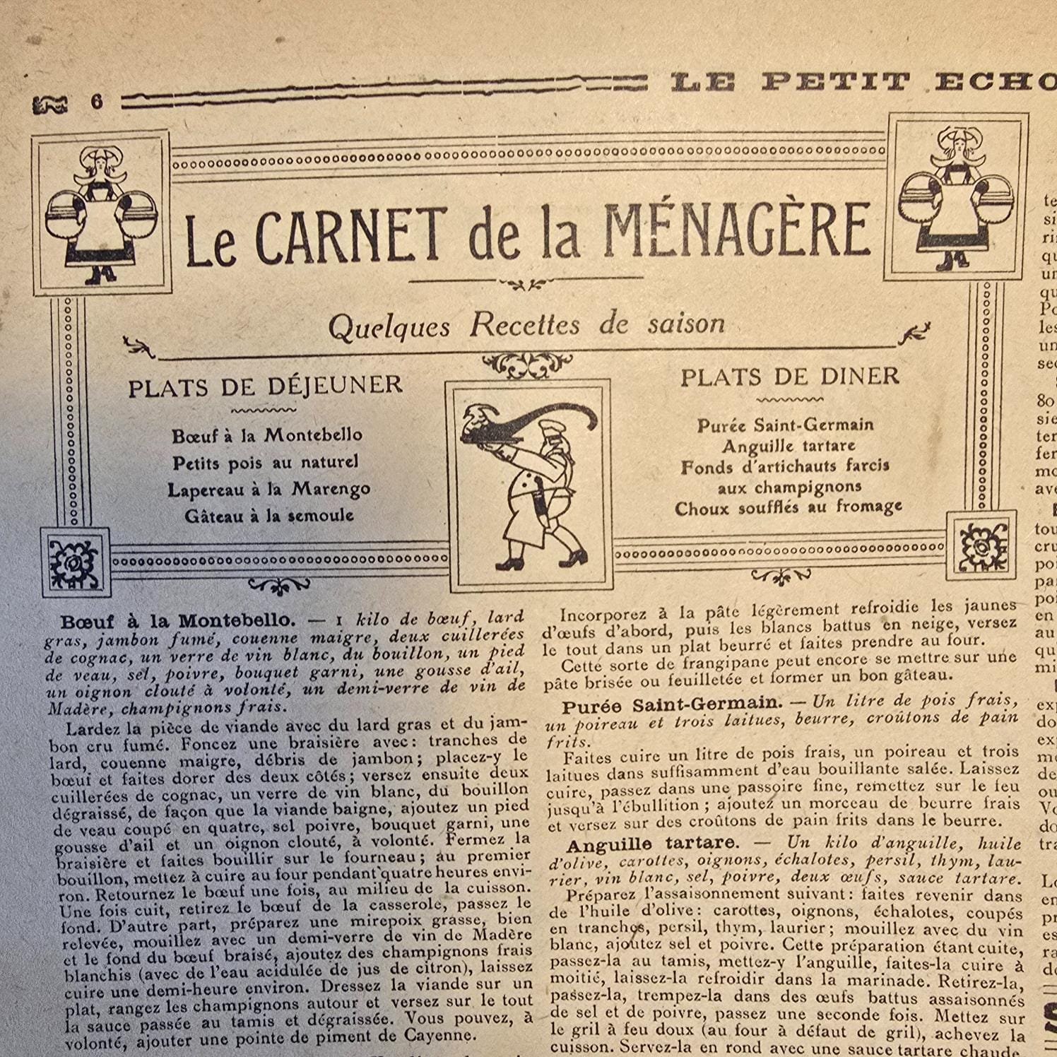 Extrait du carnet de la ménagère d'un des numéros du lot de magazines « Le Petit Écho de la Mode » de 1922
